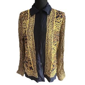 Ilyse Hart Ltd Animal Print Leopard Rayon Button Down Long Sleeves MEDIUM
